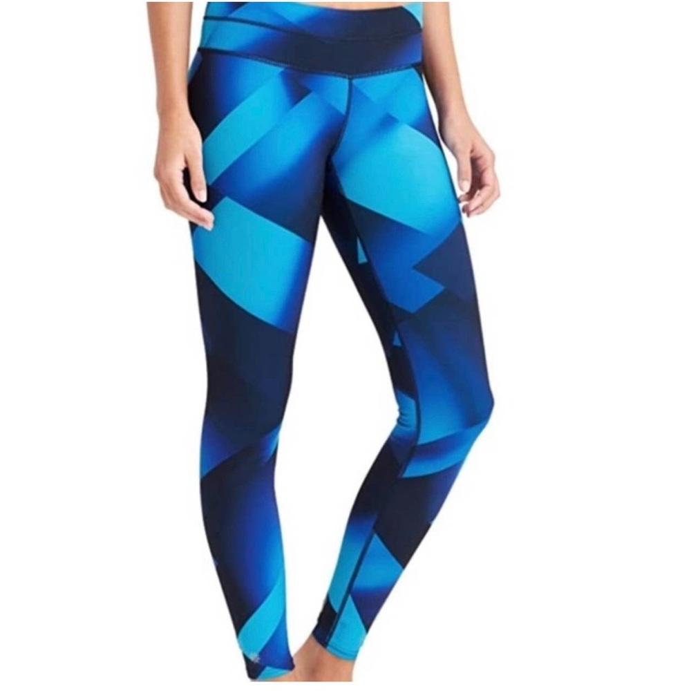 Athleta Blue Multi Sonar Magnetic Leggings Blue Black Colorblock Pattern LT
